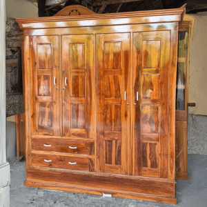 Lemari Baju Pintu 4 Model Tarik Bahan Full Jati